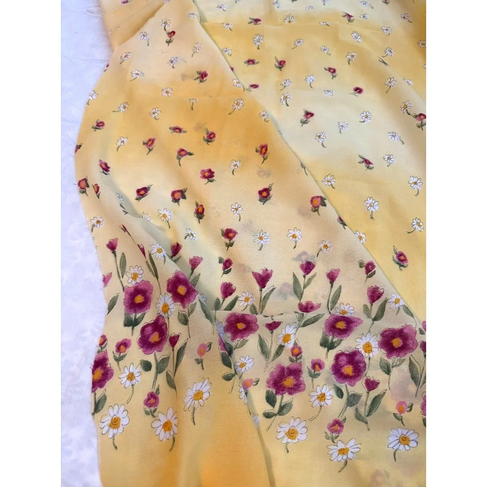 Vintage new Yellow Silk Flowers Fabric sheer 35